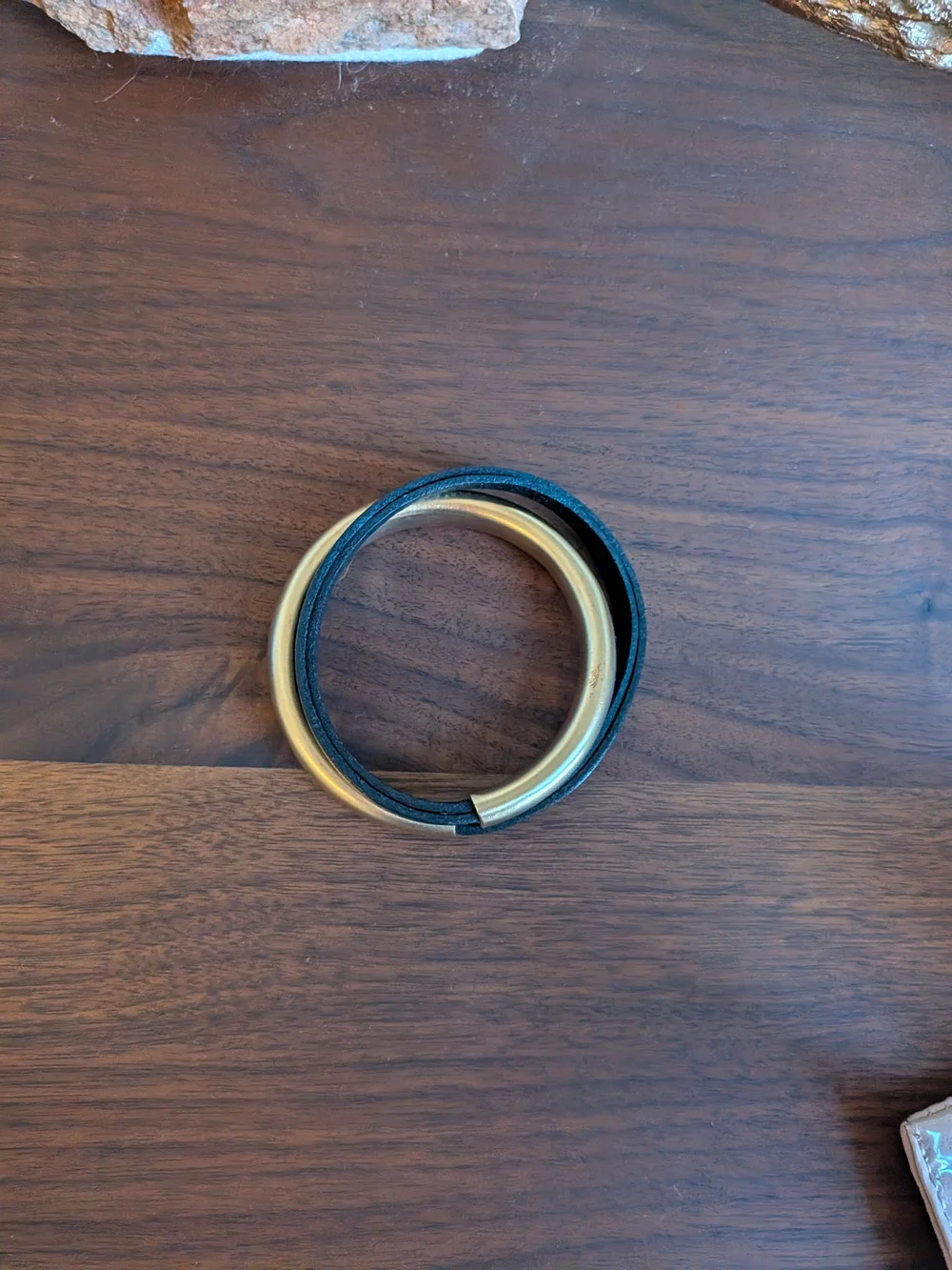 Women's Black Leather Bracelet with Gold Accent